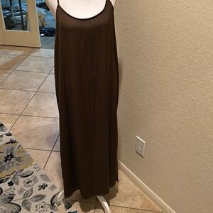 Felicite Women's M Maxi Slip Dress Solid Brown Minimalist Contemporary New